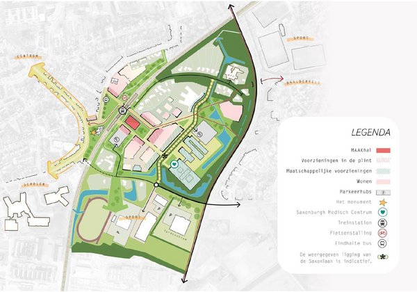 Visiekaart van het stationsgebied met een legenda