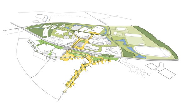 Digitale tekening van de gebiedsvisie van het stationsgebied Hardenberg